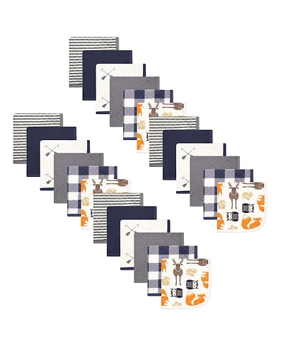 Hudson Baby 24Pc Quilted Cotton Washcloths, Forest Animals, One Size