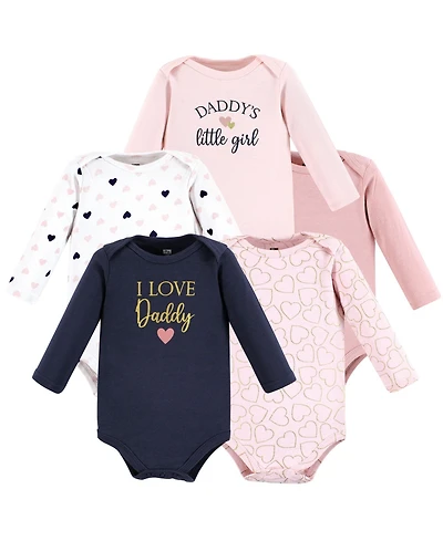 Hudson Baby Girls Cotton Long-Sleeve Bodysuits 5-Pack