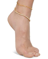 Adornia Gold 10" Tennis and Paperclip Chain Anklet Set