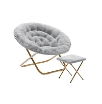 Emma+Oliver Ersa Oversize Folding Saucer Moon Chair And Ottoman For Dorm Bedroom With Steel Frames