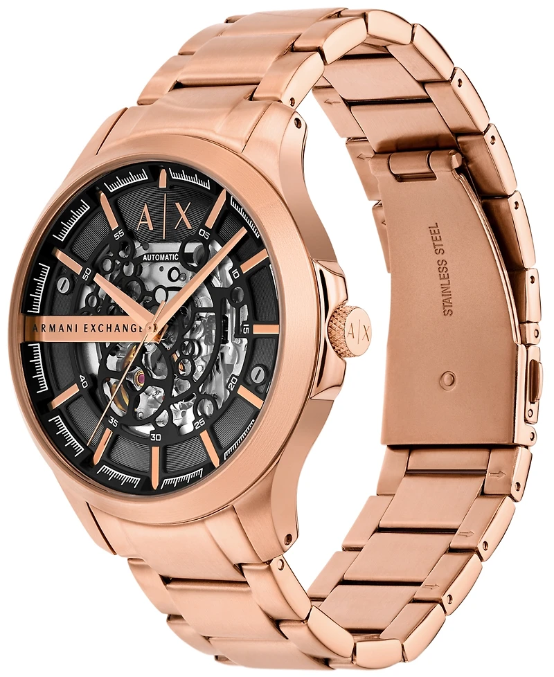 A|X Armani Exchange Men's Automatic Three-Hand Rose Gold Stainless Steel Watch 46MM