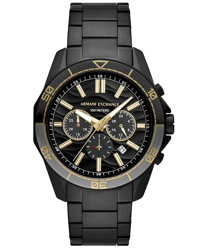 A|X Armani Exchange Men's Quartz Chronograph Black Stainless Steel Watch 44MM