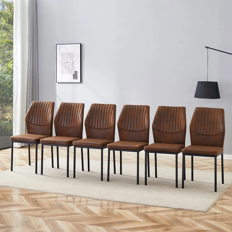 Luxury Brown Fabric Dining Chairs (Set of 6) Black Legs