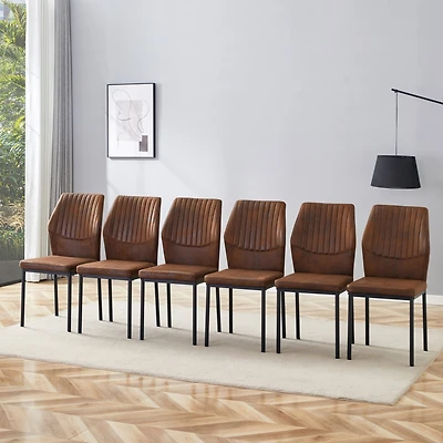 Luxury Brown Fabric Dining Chairs (Set of 6) Black Legs