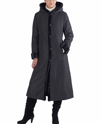 Bgsd Women's Lillian Hooded Reversible Faux Mink Fur Long Coat