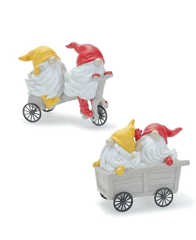 Slickblue Whimsical Garden Gnome Figurine Riding A Scooter And Wheelbarrow (Set of 2)