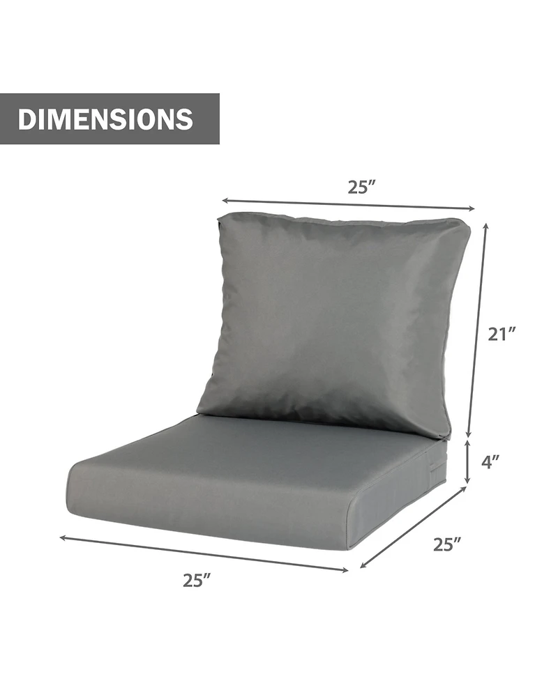 Aoodor Outdoor Chair Cushions Set of 2, 25"x25", Water Resistant Deep Seat with Handle & Adjustable Straps.