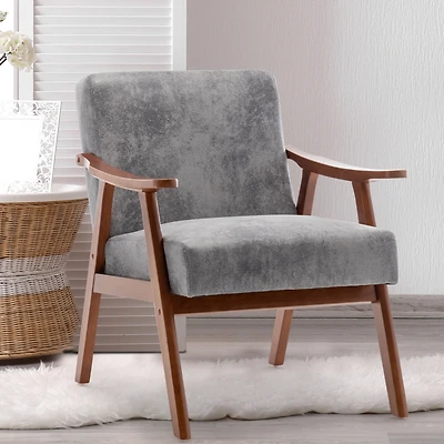 Simplie Fun Mid-Century Velvet & Wood Accent Chair for Comfort and Style
