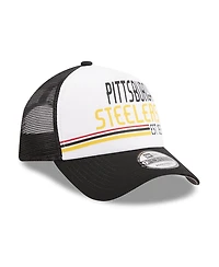 New Era Men's White/Black Pittsburgh Steelers Stacked A-Frame Trucker 9FORTY Adjustable Hat