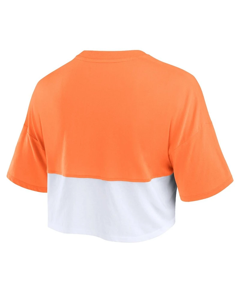 Fanatics Women's Orange/White Tennessee Volunteers Oversized Badge Colorblock Cropped T-Shirt