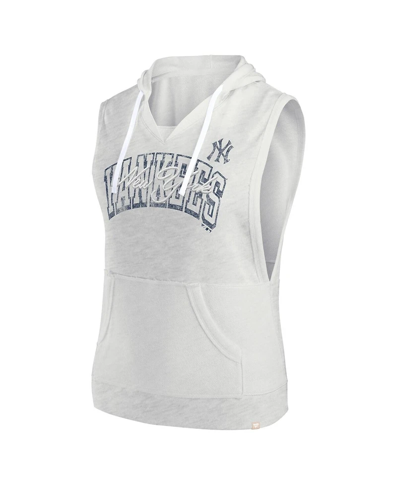 Fanatics Women's Ash New York Yankees Lounge Script Sleeveless Pullover Hoodie