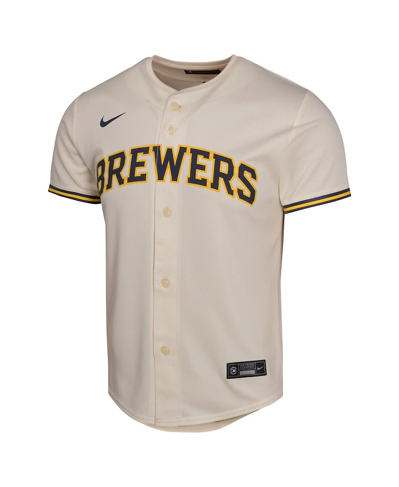 Nike Big Boys and Girls Christian Yelich Cream Milwaukee Brewers Home Game Player Jersey