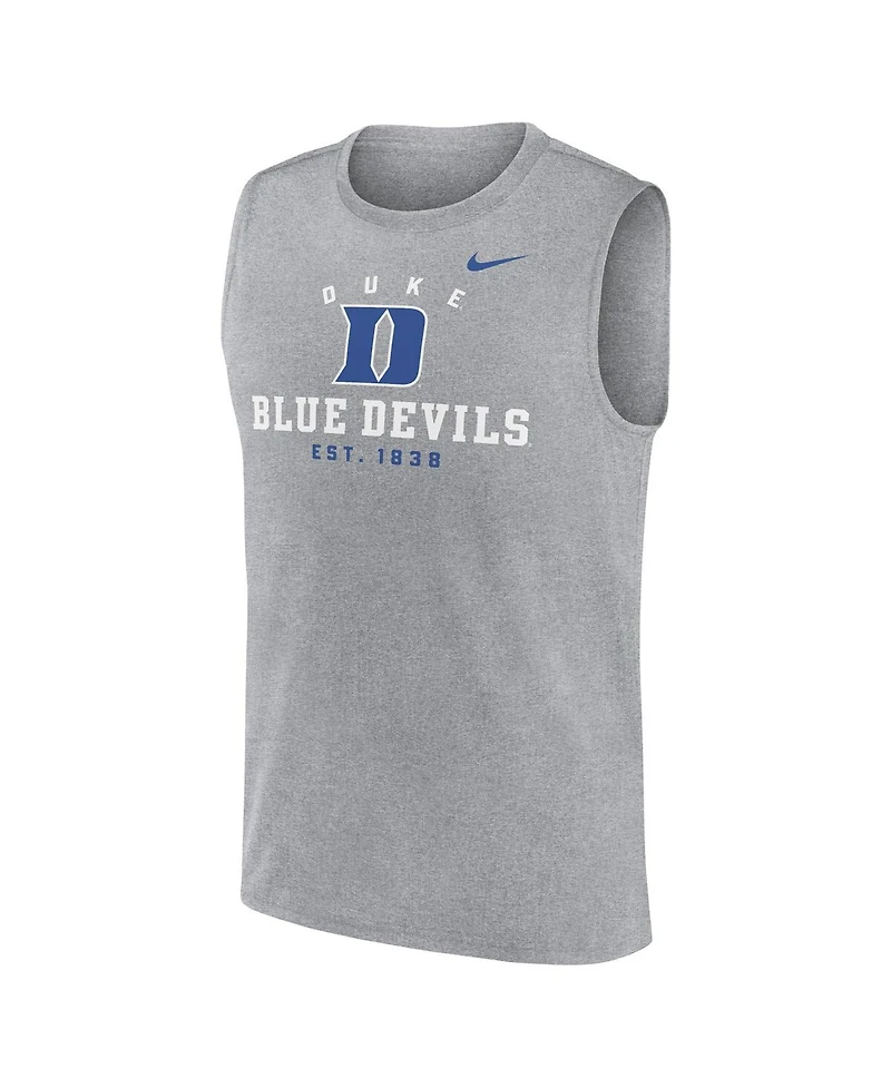 Nike Men's Heather Gray Duke Blue Devils Primetime Legend Lock Up Performance Muscle Tank Top