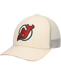 Mitchell & Ness Men's Cream New Jersey Devils Foam Front Trucker Adjustable Hat