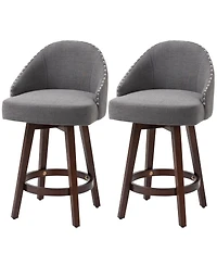 Homcom Fabric Bar stools Set of 2 Stools for Kitchen Counter with Nailhead Trim, Grey