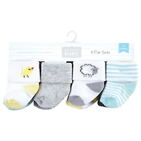 Hudson Baby Baby Boys Hudson Grow with Me Cotton Terry Socks, Farm 8-Pack, 0-6 and 6-12 Months