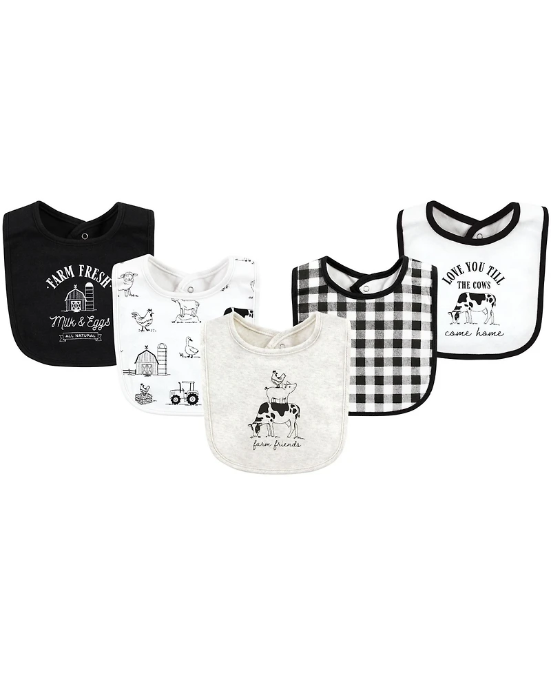 Hudson Baby Unisex Baby Cotton Bibs, Neutral Farm, One Size