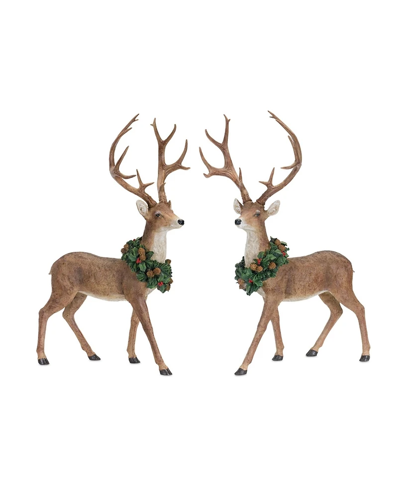 Slickblue Holiday Standing Deer Figurine With Wreath Accent (Set of 2)
