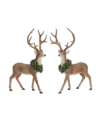 Slickblue Holiday Standing Deer Figurine With Wreath Accent (Set of 2)