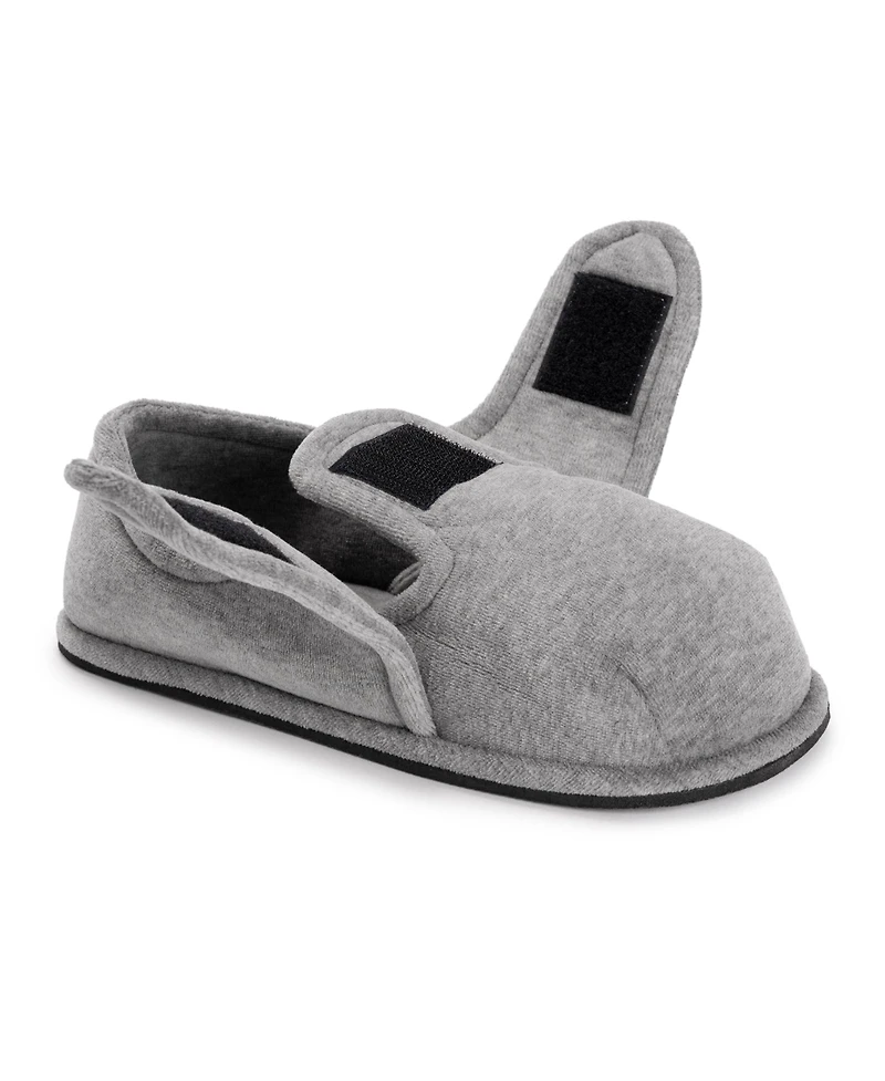 Softones By Muk Luks Unisex Adjustable Velour Slipper, Grey, L (W- 13-15 M-10-12)
