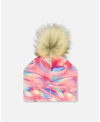 Deux par Deux Girl Knit Hat Pink And Air Blue Marble - Toddler|Child