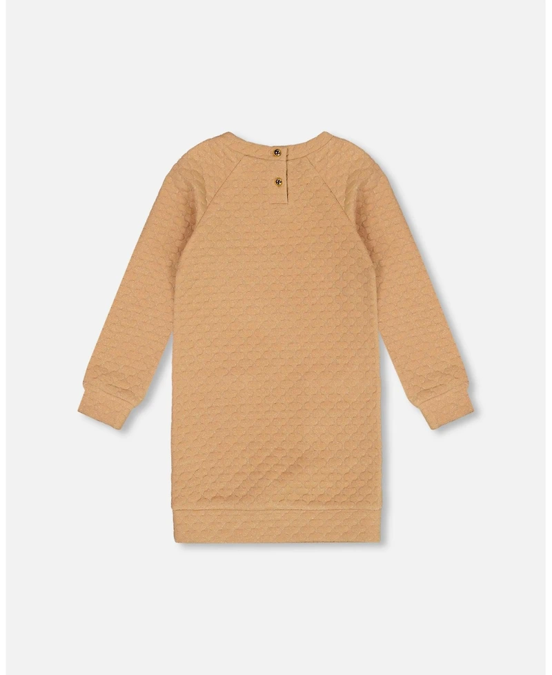 Deux par Deux Little Girls Long Sleeve Shiny Quilted Dress With Pocket Golden Brown - Toddler|Child