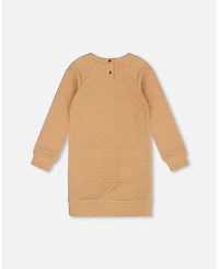 Deux par Deux Little Girls Long Sleeve Shiny Quilted Dress With Pocket Golden Brown - Toddler|Child