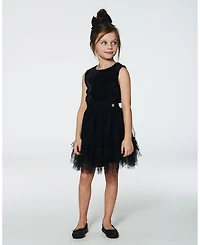 Deux par Deux Little Girls Sleeveless Dress With Tulle Skirt Black - Toddler|Child