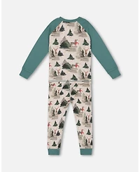 Deux par Deux Little Boys Organic Cotton Two Piece Pajama Set Gray Mix And Green Printed Reindeer - Toddler|Child