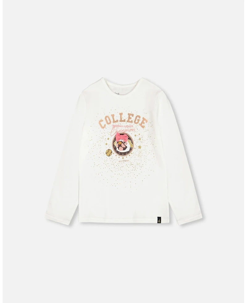 Deux par Deux Little Girls Organic Cotton T-Shirt With Print Off White - Toddler|Child