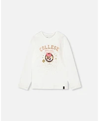 Deux par Deux Little Girls Organic Cotton T-Shirt With Print Off White - Toddler|Child