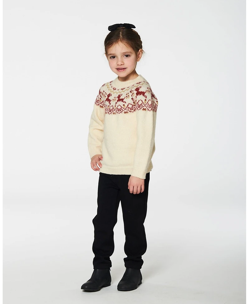 Deux par Deux Toddler Girls Sweater With Christmas Intarsia Off White And Red - Toddler|Child