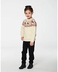 Deux par Deux Toddler Girls Sweater With Christmas Intarsia Off White And Red - Toddler|Child