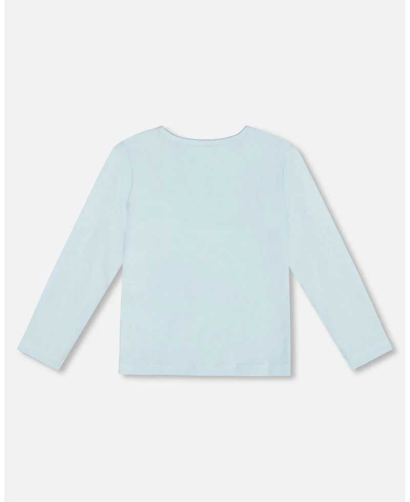 Deux par Big Girls Organic Cotton T-Shirt With Print Light Blue