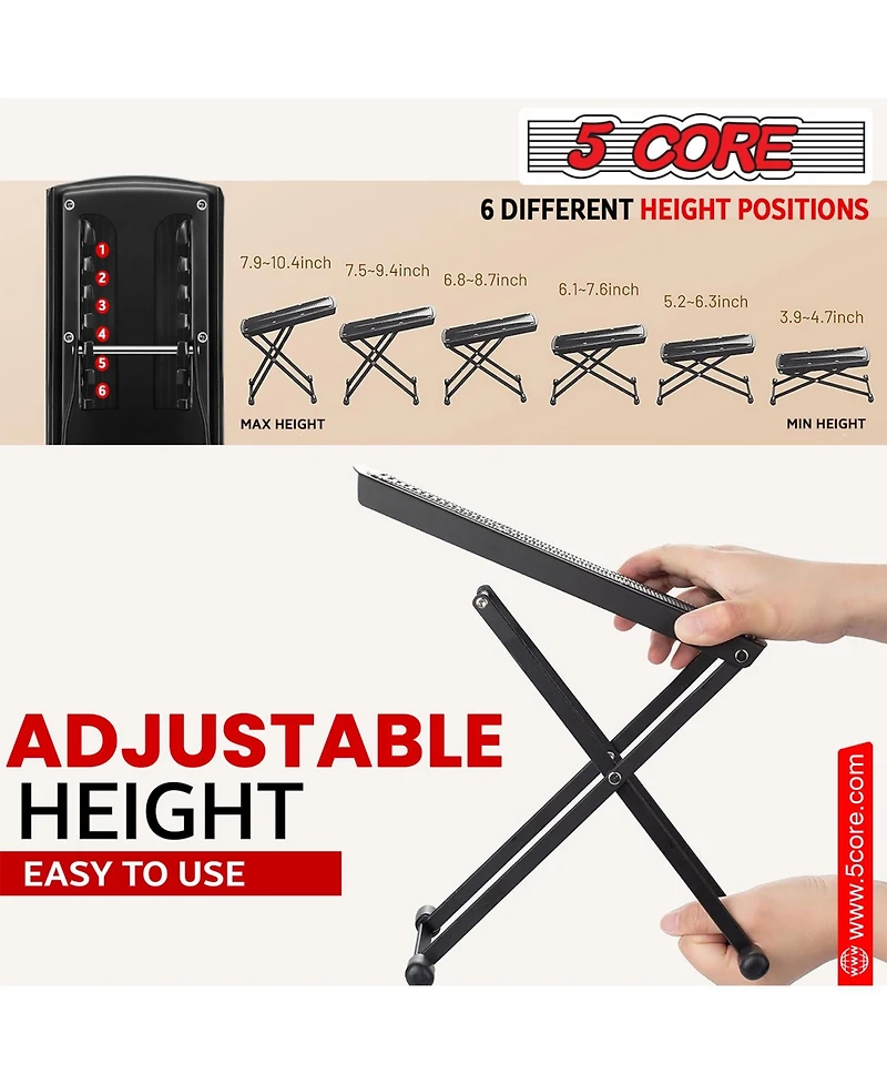 5 Core Guitar Foot Stool Height Adjustable Folding Leg Rest Portable Classical Footrest - Gfs Blk