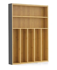 JoyJolt Bamboo Slot Drawer Organizer for Kitchen Utensils