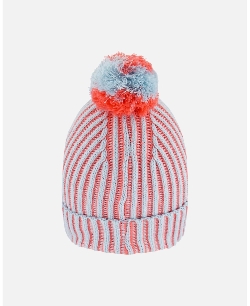 Deux par Girl Knit Hat Air Blue And Coral - Toddler|Child