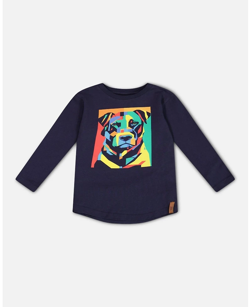 Deux par Deux Toddler Boys Long Sleeve T-Shirt With Print Navy - Toddler|Child