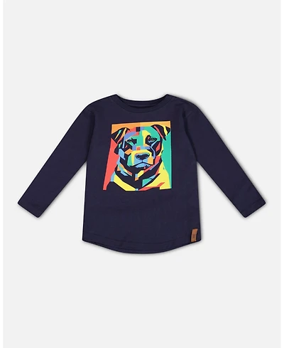 Deux par Deux Toddler Boys Long Sleeve T-Shirt With Print Navy - Toddler|Child