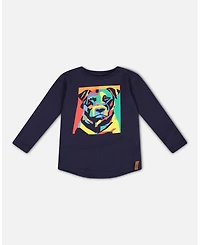 Deux par Deux Toddler Boys Long Sleeve T-Shirt With Print Navy - Toddler|Child