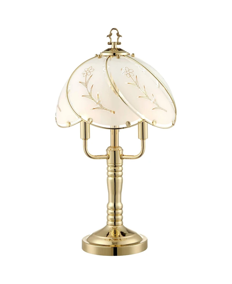 Regency Hill Flower Traditional Accent Table Lamp 19 1/2" High Polished Brass Touch On Off Floral Glass Shade for Bedroom Living Room Bedside Off