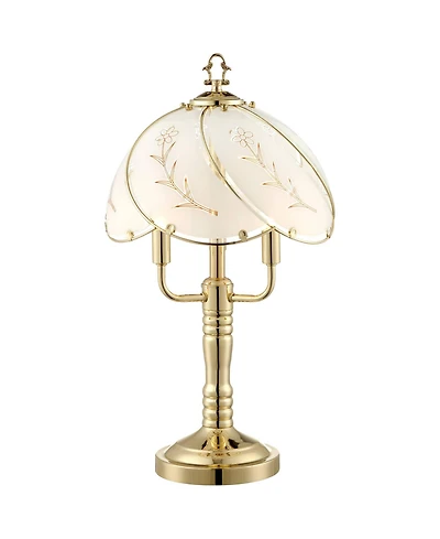 Regency Hill Flower Traditional Accent Table Lamp 19 1/2" High Polished Brass Touch On Off Floral Glass Shade for Bedroom Living Room Bedside Off
