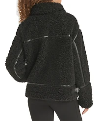 Karl Lagerfeld Paris Women's Faux-Leather-Trim Teddy Moto Coat