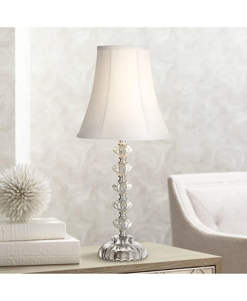 360 Lighting Bohemian Country Cottage Style Accent Table Lamp 21" High Clear Stacked Glass Off White Bell Shade Decor for Living Room Bedroom House Be