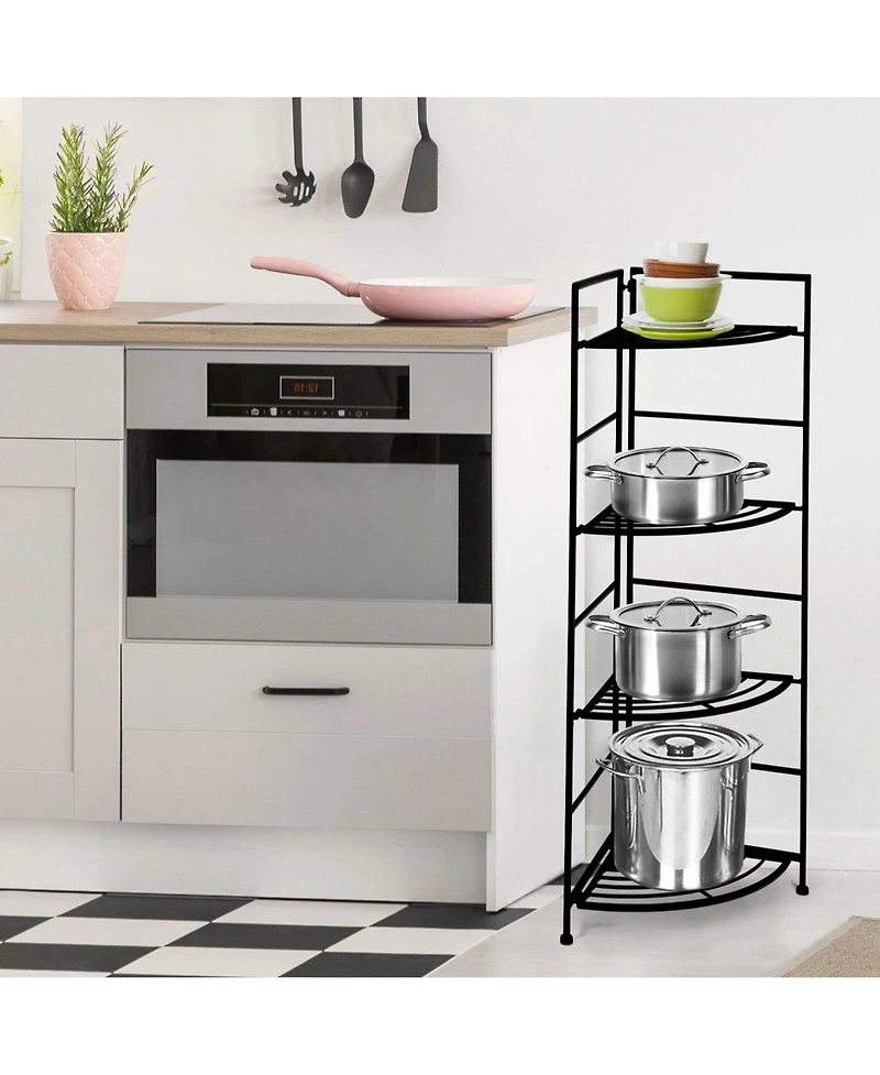 Sugift 4 Tier Folding Metal Shelf Plant Stand Storage Open Shelf Corner Display Rack