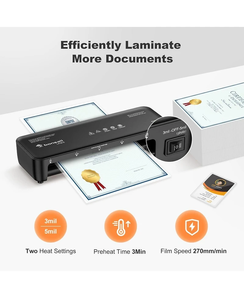 Bonsaii Laminator, 9 Inch Thermal Laminator Machine with Never Jam Technology for Doc/Posters/Photo, Personal Laminating Machine Simple Convenient for