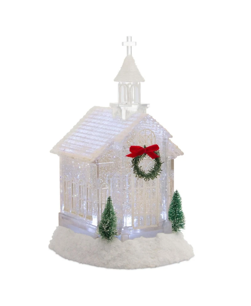 Slickblue Led Church Snow Globe With Pine Accents 10.5"h