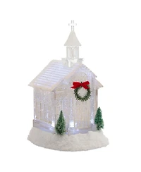 Slickblue Led Church Snow Globe With Pine Accents 10.5"h