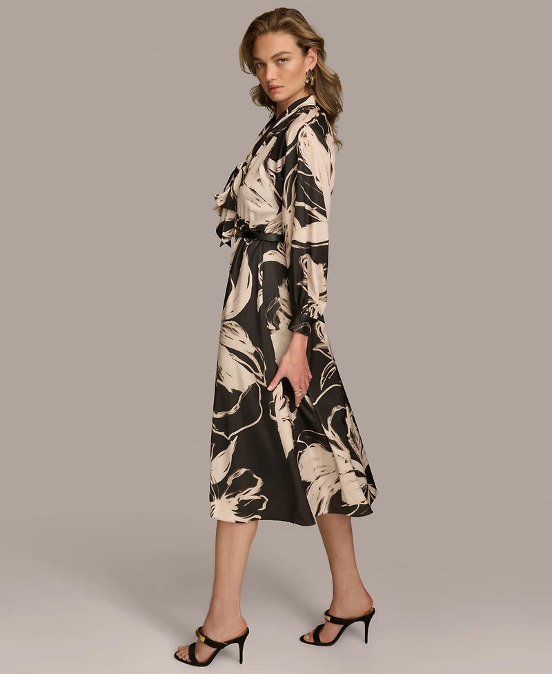 Donna Karan Women's Printed Tie-Neck Midi Dress