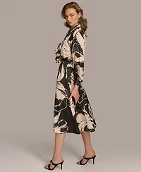 Donna Karan Women's Printed Tie-Neck Midi Dress